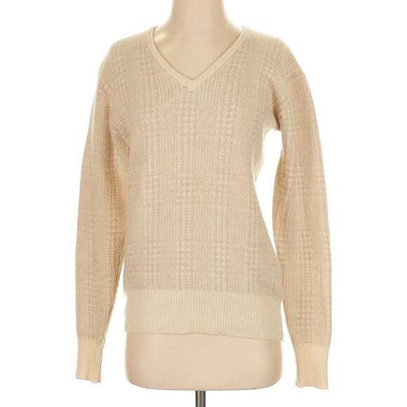 Men’s Vintage Polo Ralph Lauren Cashmere Sweater S Ivory Plaid 90s - Picture 2 of 10